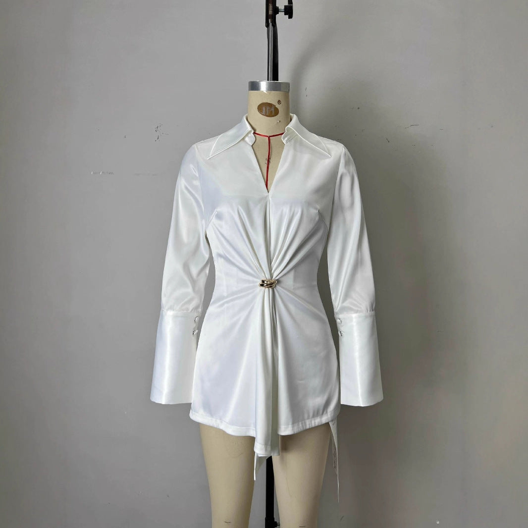 Women's Shirt Metal Buckle Simple Elegant Office Blouses