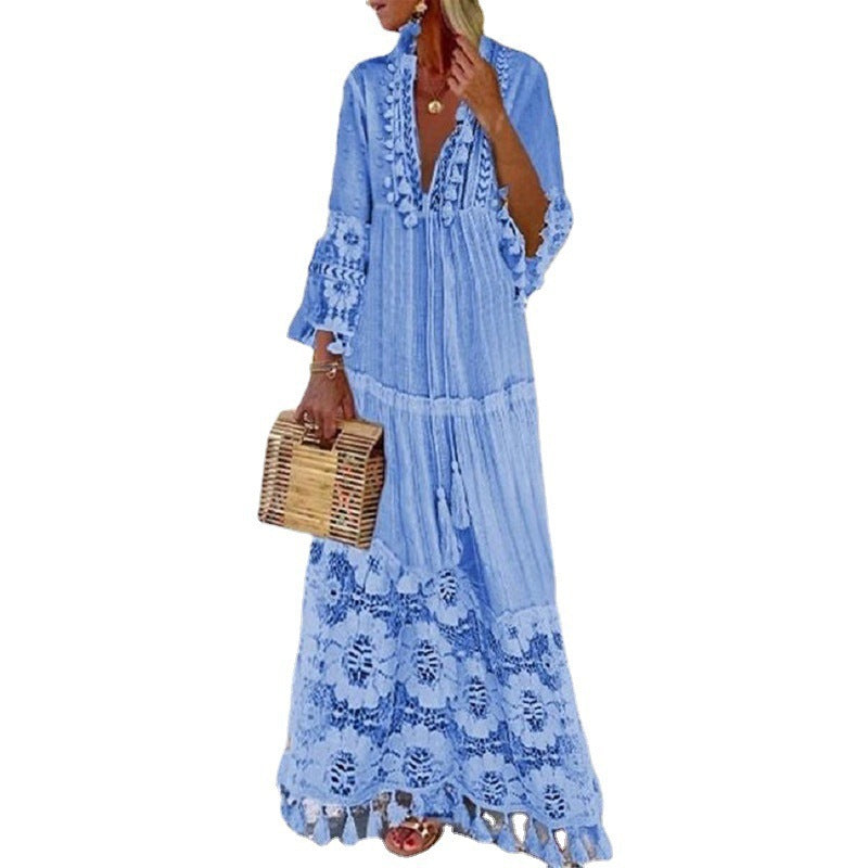 Tassel Stitching Beach Vacation Temperament Long Dresses
