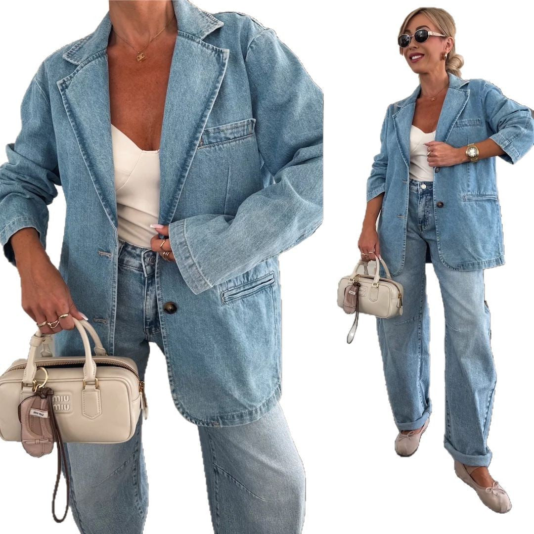 Women's Fashion Casual Loose Washed-out Blue Denim Jackets