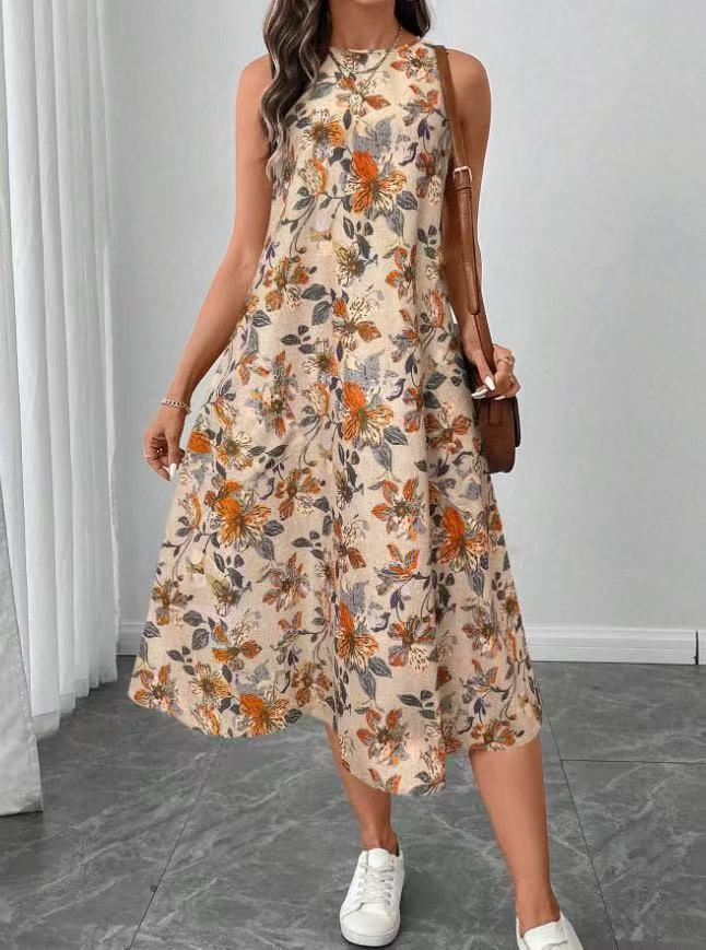 Trendy Women's Printed Sleeveless Pocket Elegant Dress