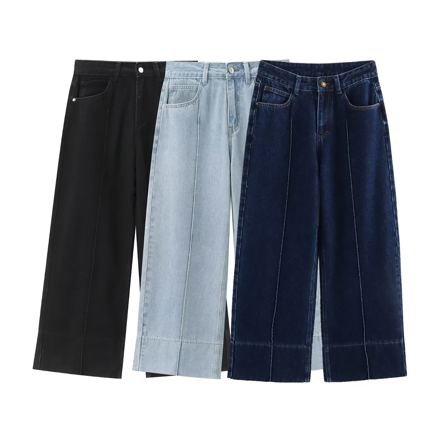 Women's High Waist Ankle Wide Leg Casual Jeans