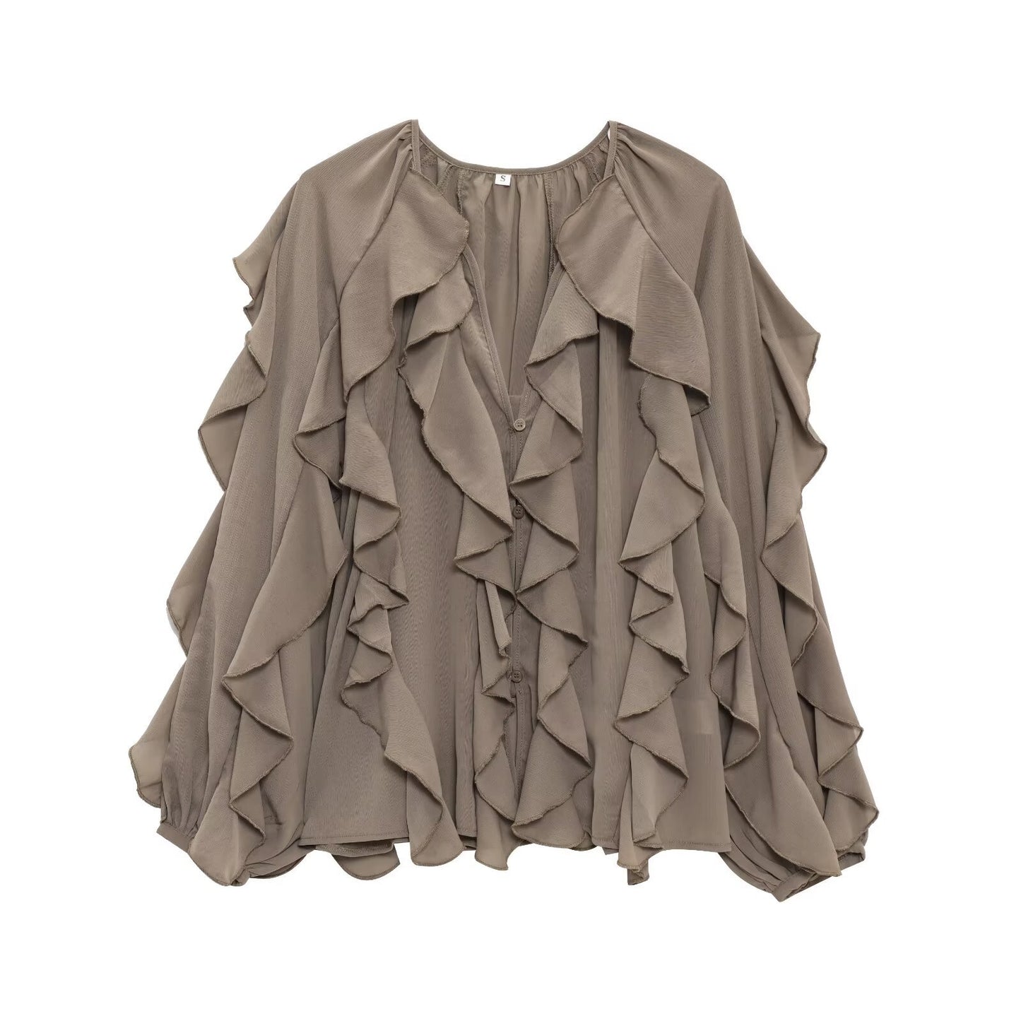 Women's Summer Street Fashion Laminated Decoration Long-sleeved Blouses