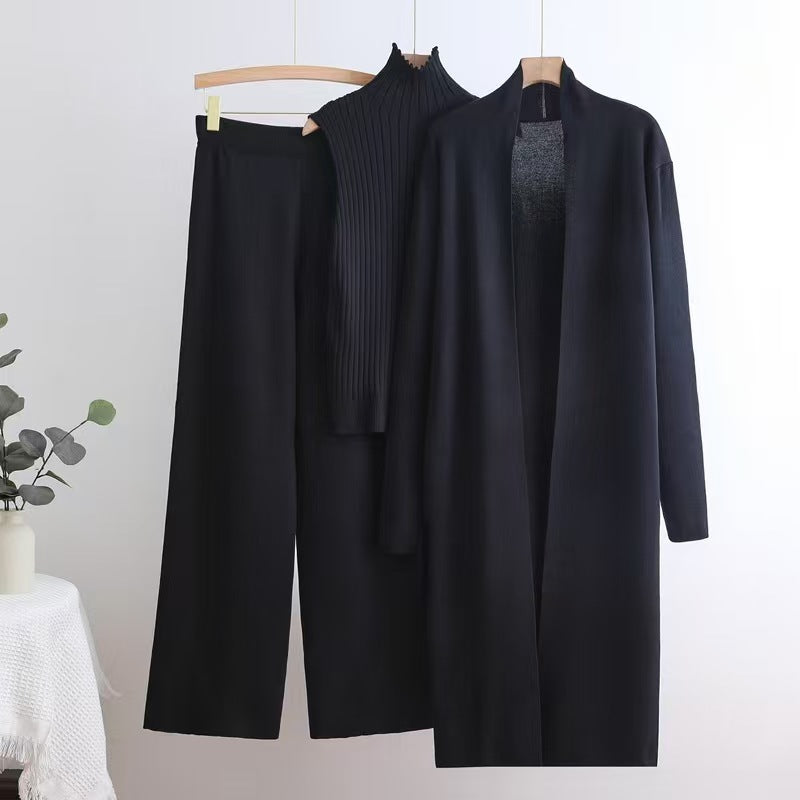 Women's Western Style Solid Color Inverness Collar Bottoming Wide Leg Trousers Sweaters