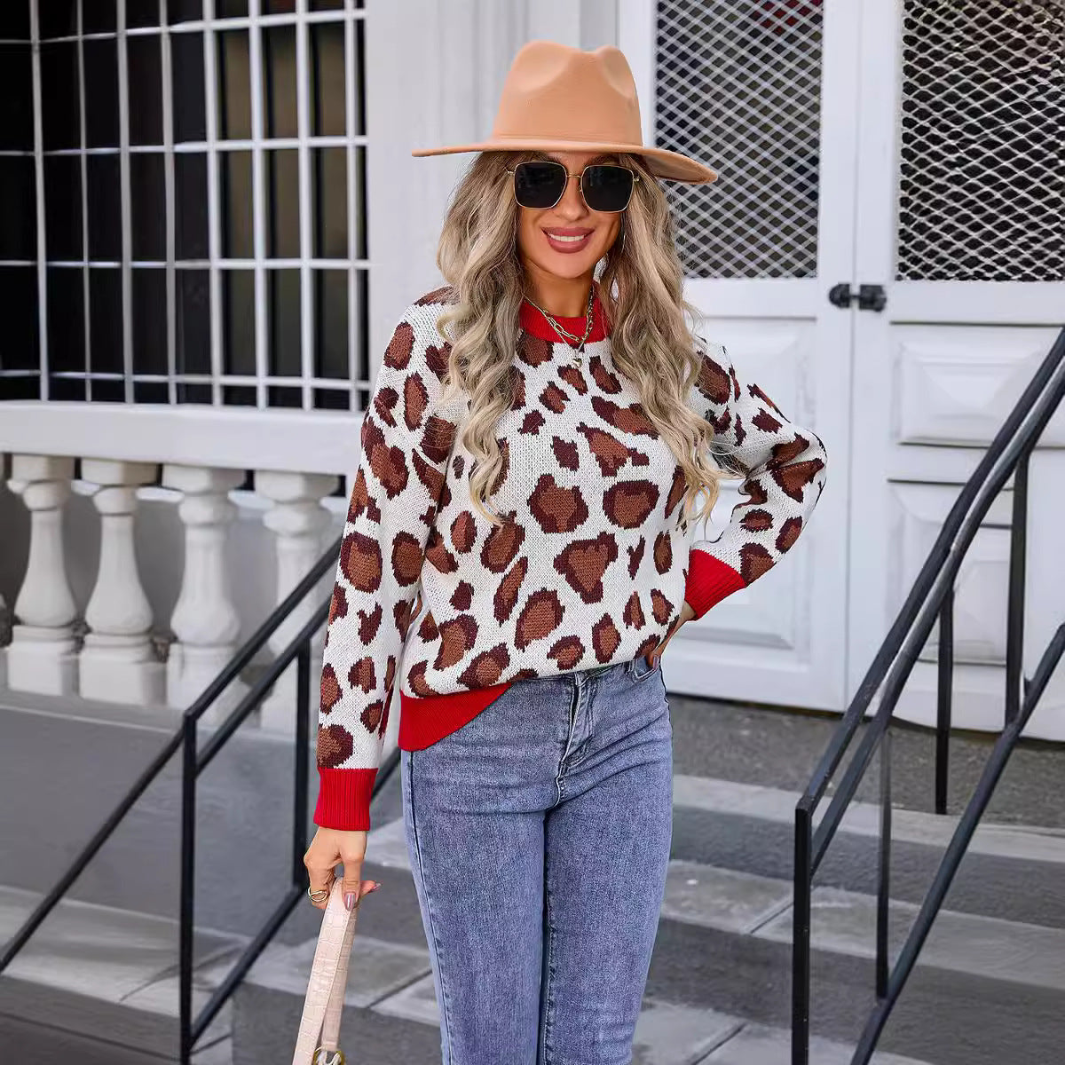 Charming Women's Spring Printed Pullover Flower Sweaters