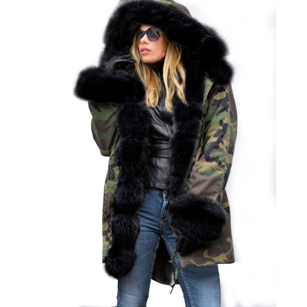 Women's Fit Warm Clothes For Camouflage Long Coats