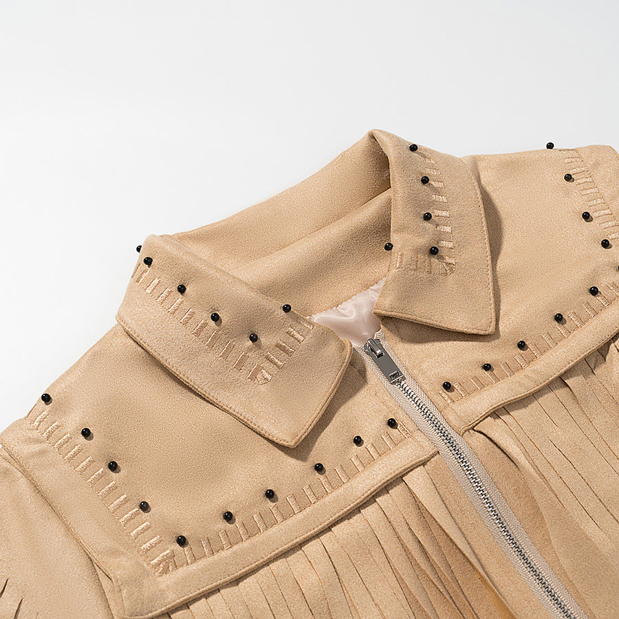 Women's French Style Design Vintage Tassel Long Sleeve Jackets