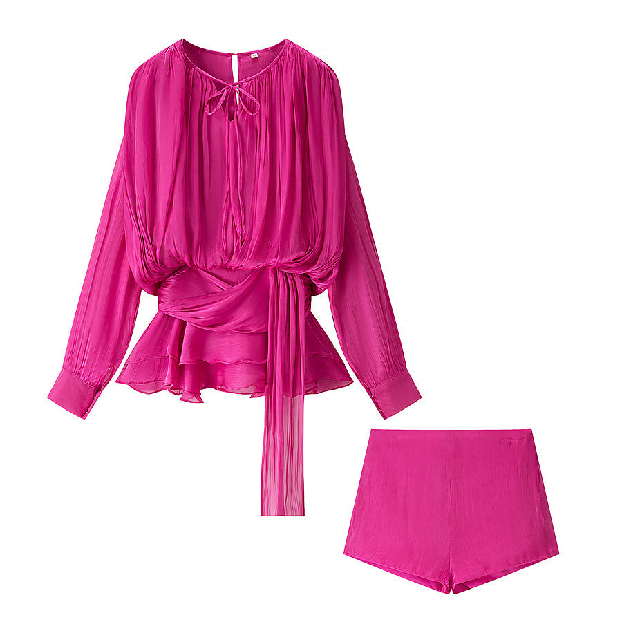 Women's Homemade Classic Pleated Ribbon Design Loose Suits