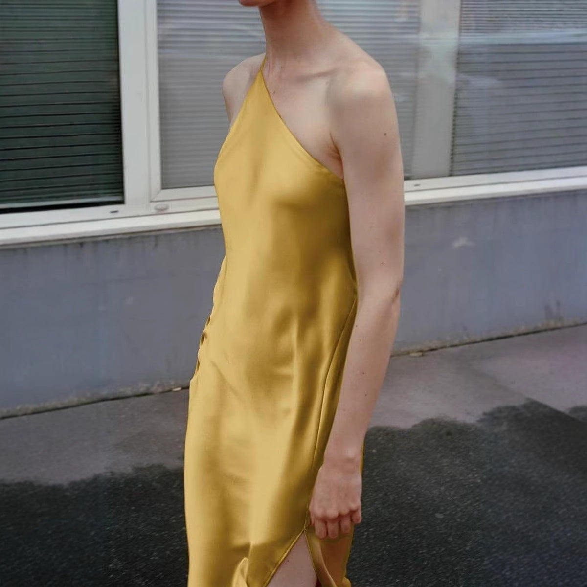 Women's Sexy Asymmetric Silk Satin Stylish Textured Clothing