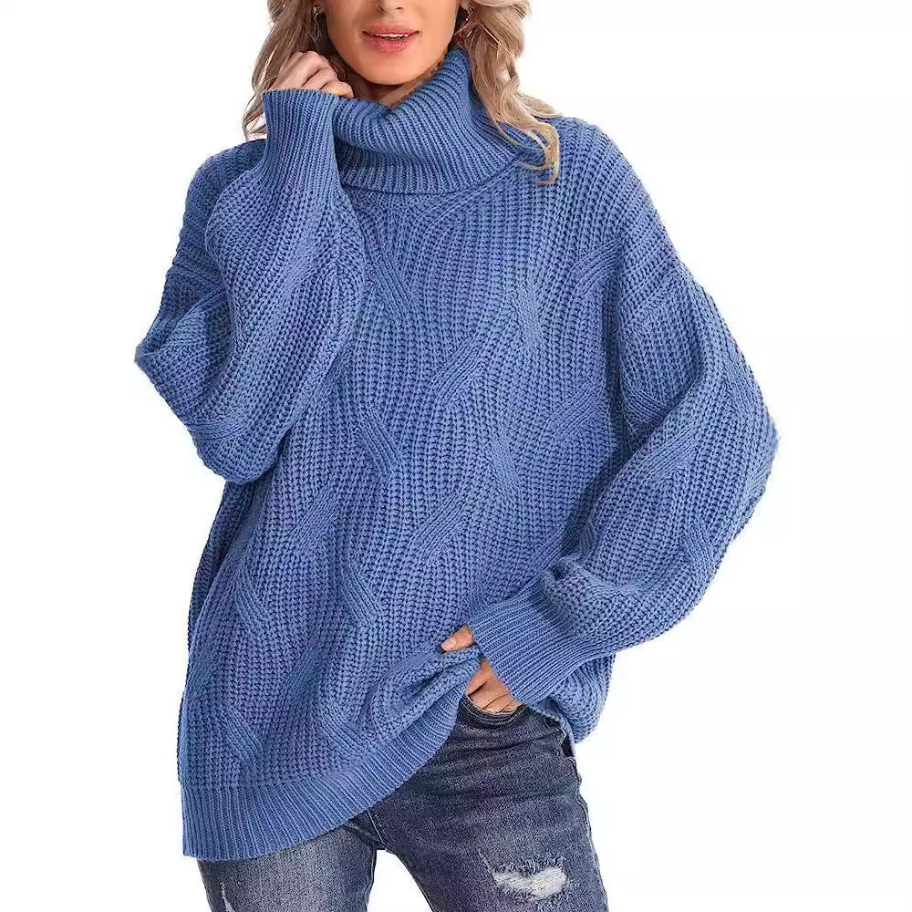 Women's Turtleneck Twisted Knitted Pullover Long Sleeve Sweaters