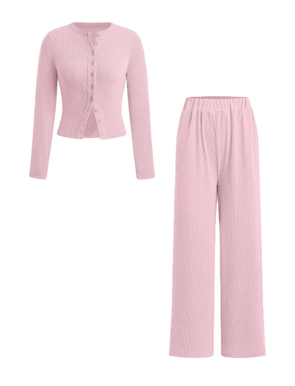 Unique Buttoned Long Sleeve Wide Leg Fashion Casual Suit