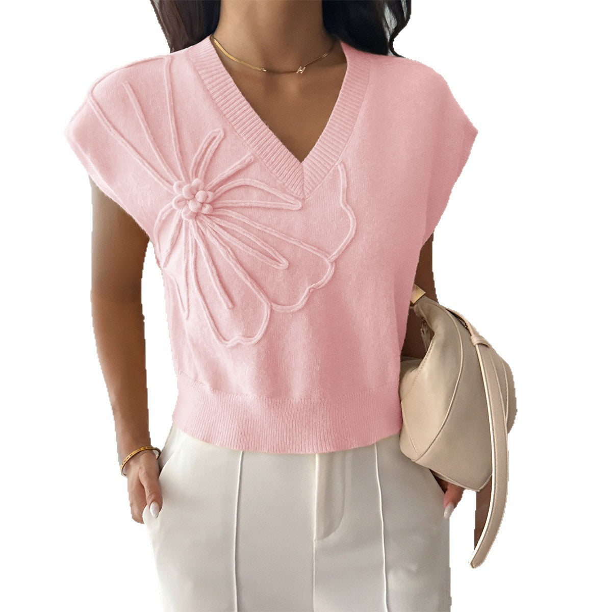 Women's Leisure Vacation Deep V Neck Solid Color Knitwear