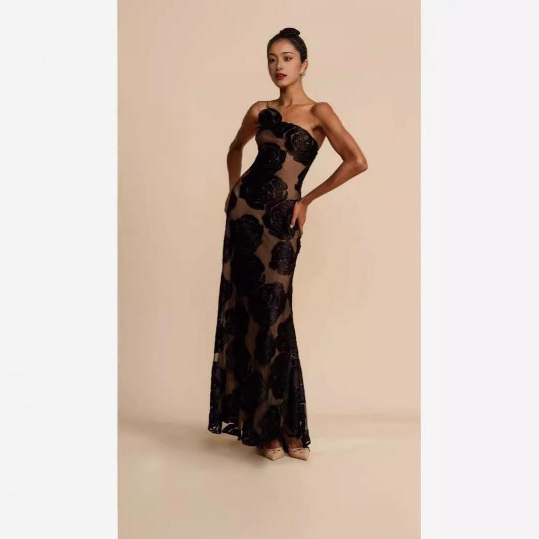 Sexy Burnt Flower Sling Shoulder Dress Dresses