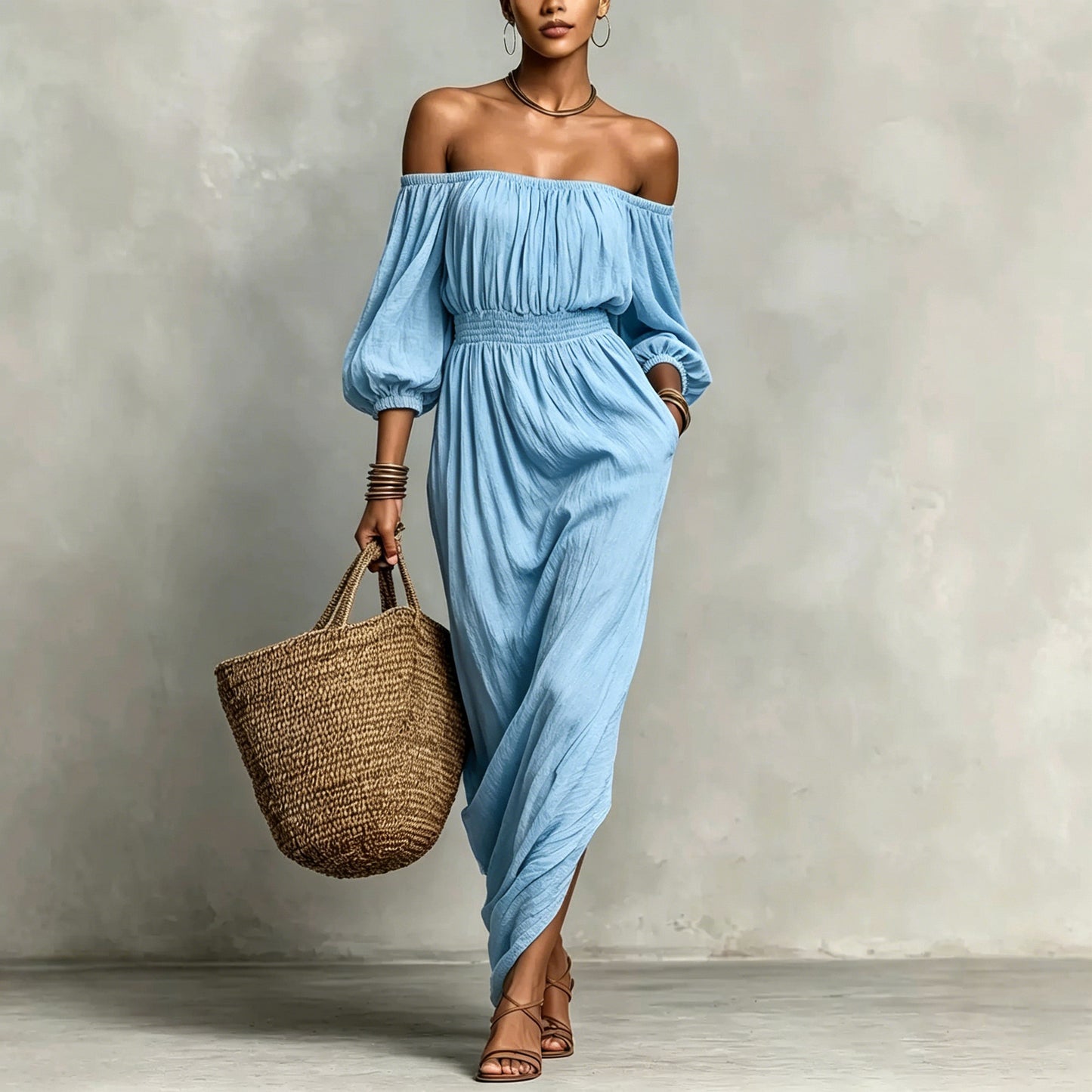 Women's Smocking Solid Color Holiday Casual For Dress