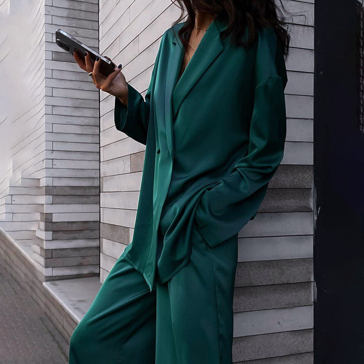 Women's Fashion Casual Draping Satin Two-piece Suits
