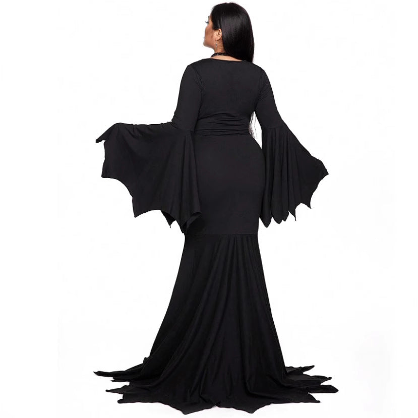 Women's Halloween Hot Fashion Elegant Slim Batwing Sleeve Fishtail Dress