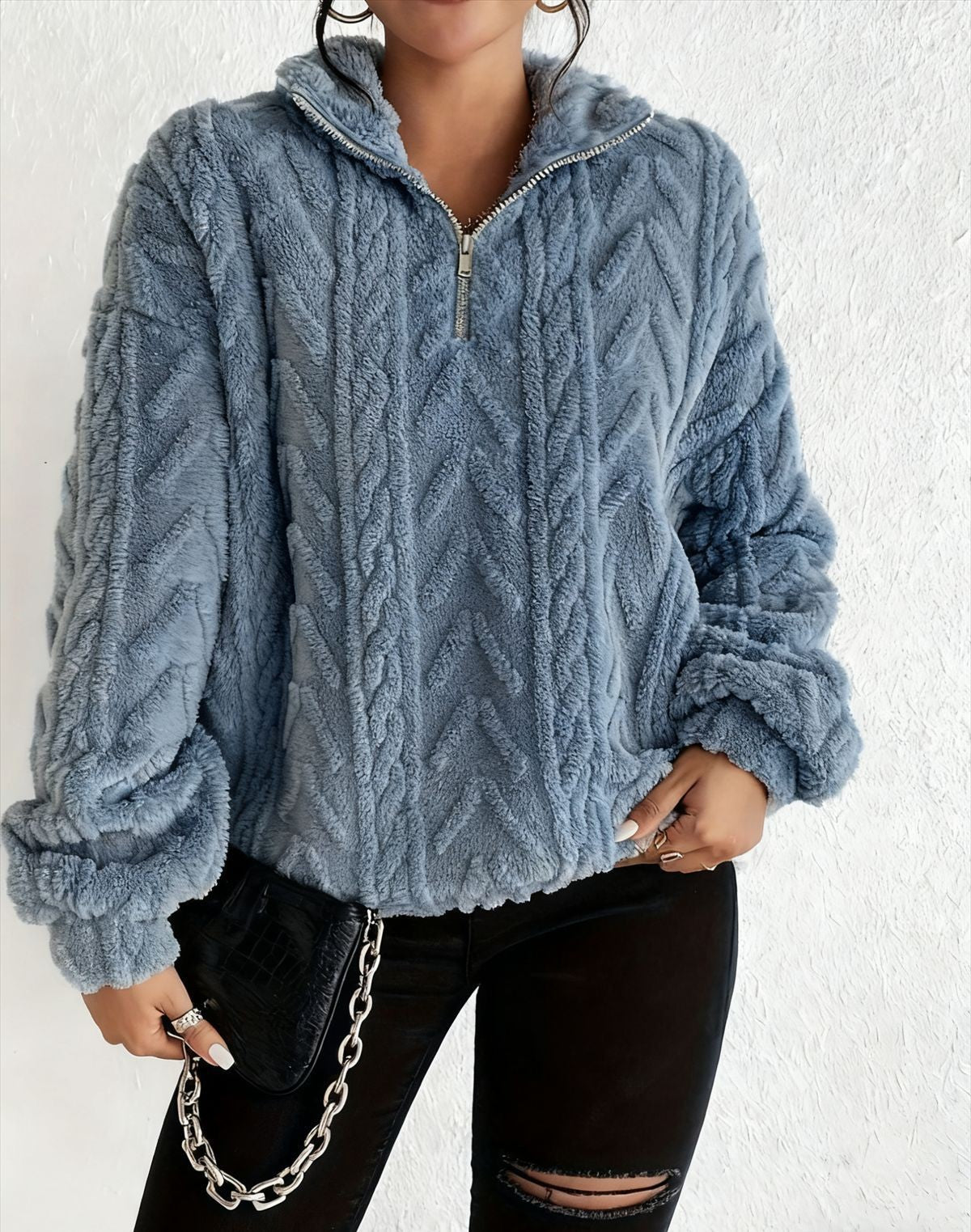 Women's Double-sided Plush Art Casual Zipper Pullover Women's Sweater, Sweater