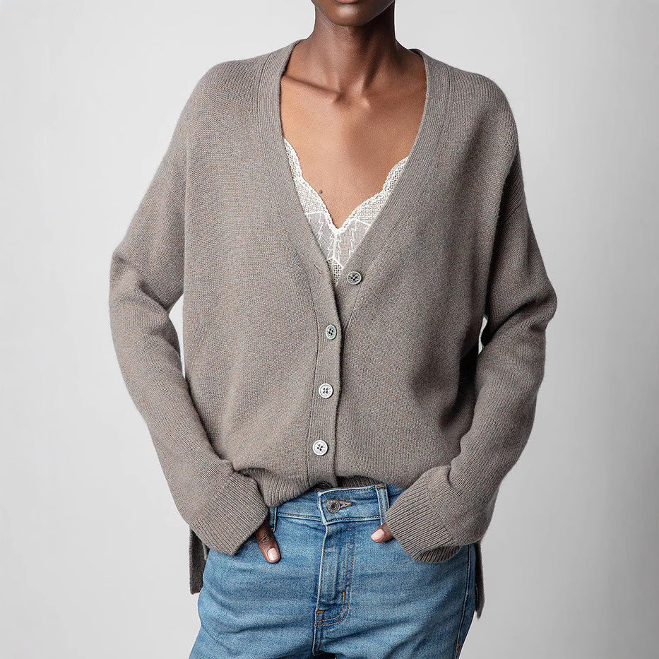 Women's Autumn French Niche Breasted Back Big Sweaters