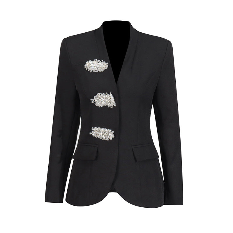 British Style Small Beaded Rhinestone Slim Blazers