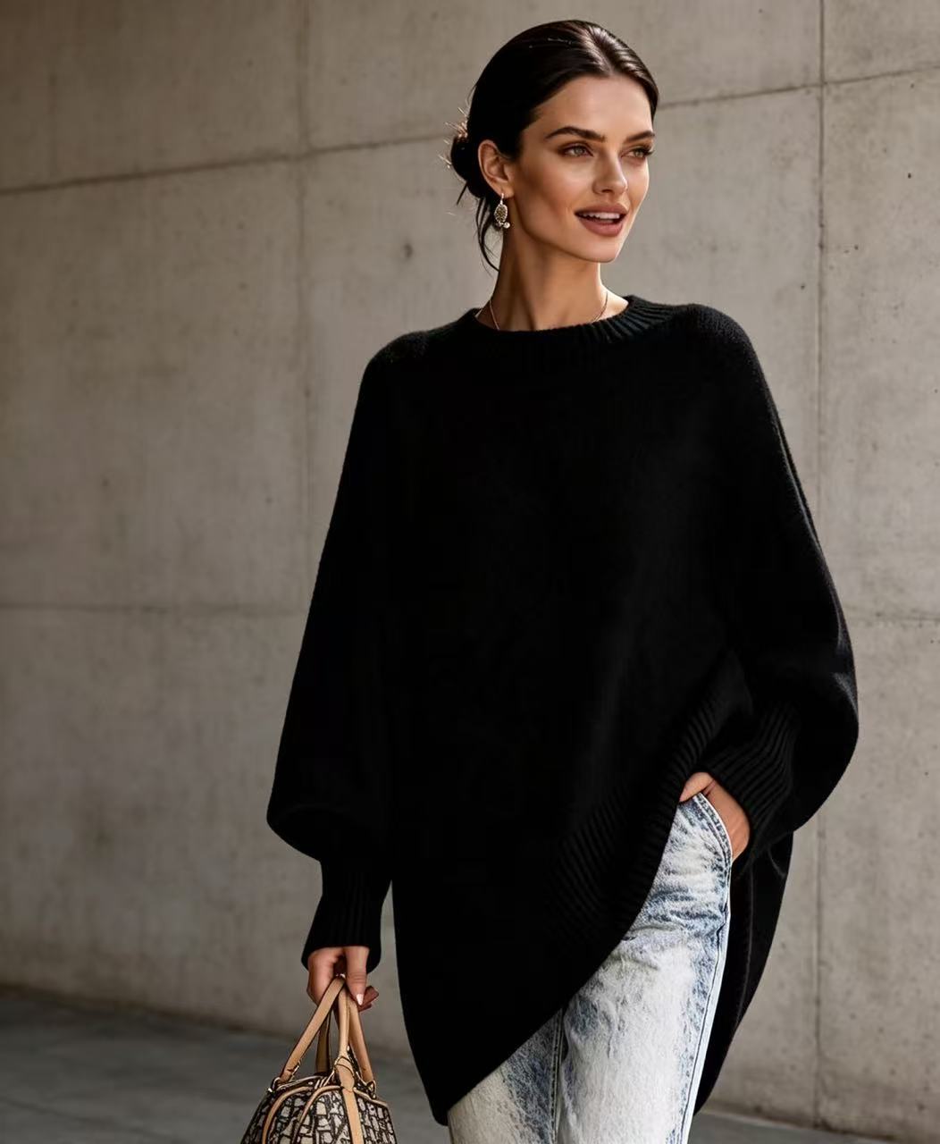 Women's Neck Pullover Loose Lazy Style Solid Women's Sweater