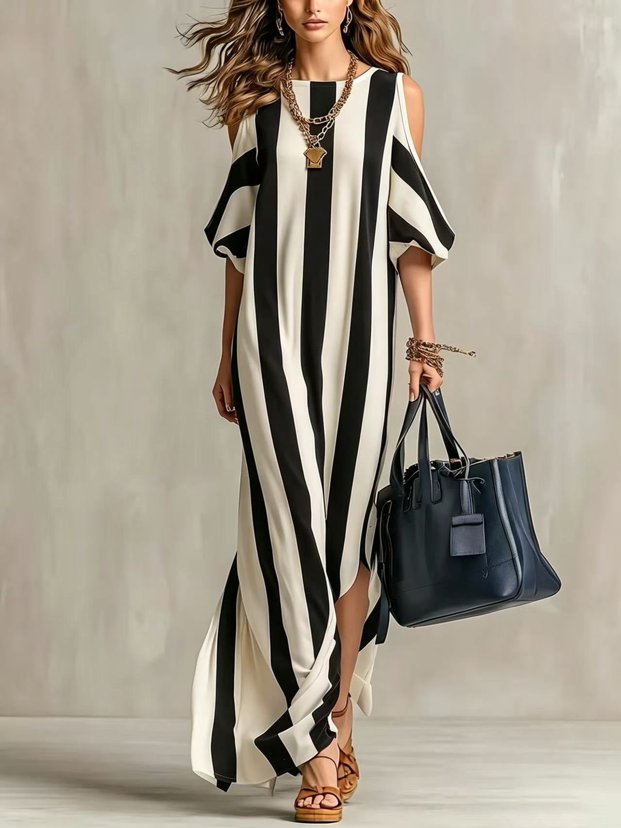 Shoulder Digging Loose Slimming Slit Holiday Long Style With Medium Dress