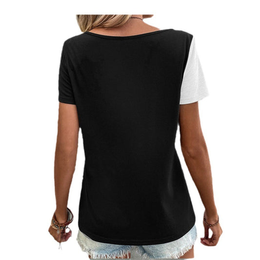 Women's Button Loose Casual Fashion T-shirt Color Blocking Blouses