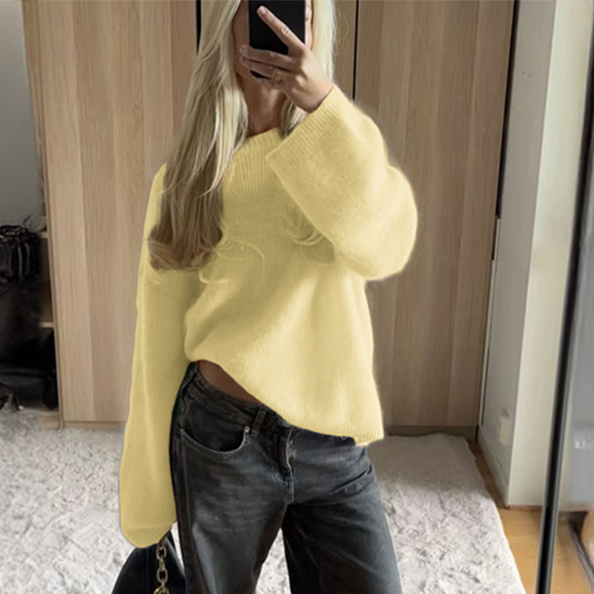 Women's Fashion Temperament Pure Color Long Sleeve Sweaters