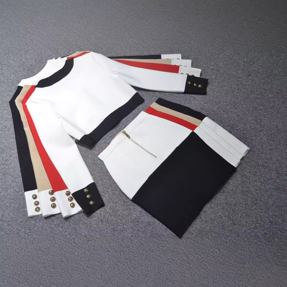 Elegant Black White Color Matching Breasted A- Line Cardigans