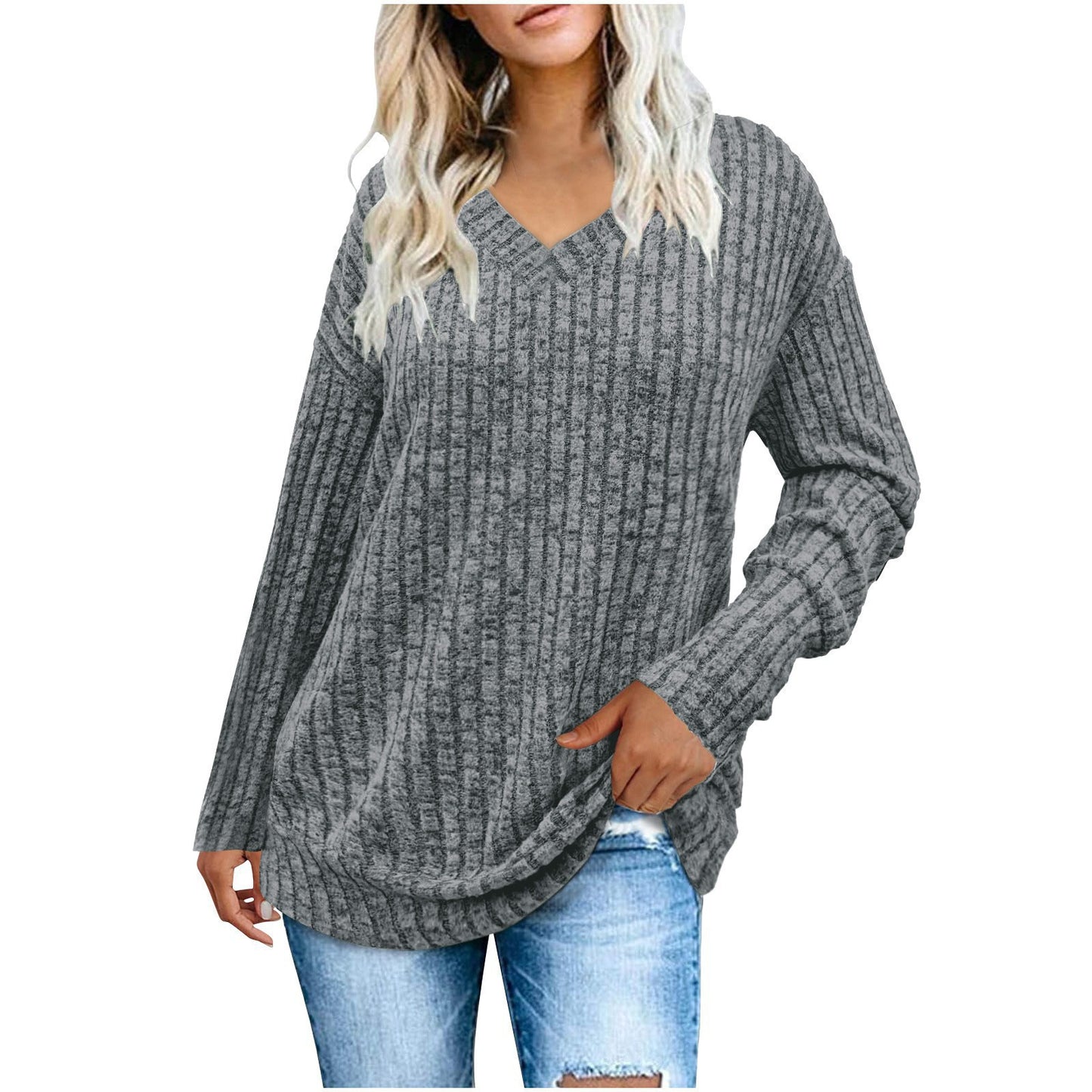 Women's Sunken Stripe Long-sleeved T-shirt Fashion Temperament Tops