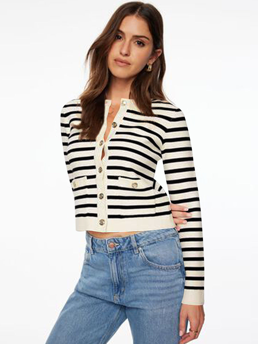 Women's Charming Elegant High-grade Button Striped Coats