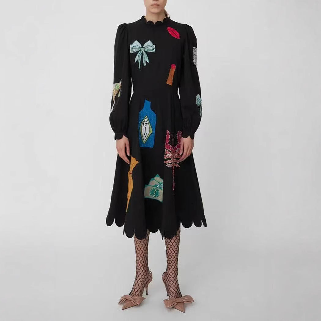 Women's Summer Fashion Wear Crayfish Print Long-sleeved Dresses
