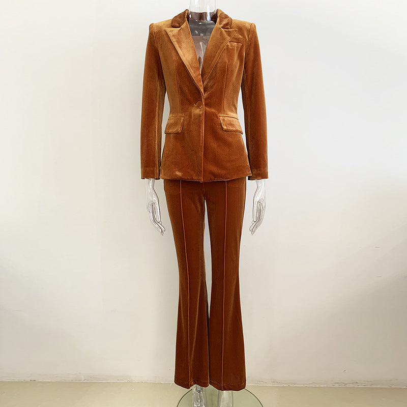 Women's Business One Button Bell-bottom Two-piece Set Pants