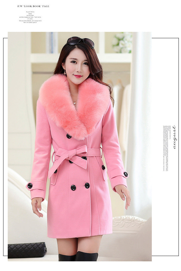 Women's Large Woolen Double-breasted Fur Collar Coats