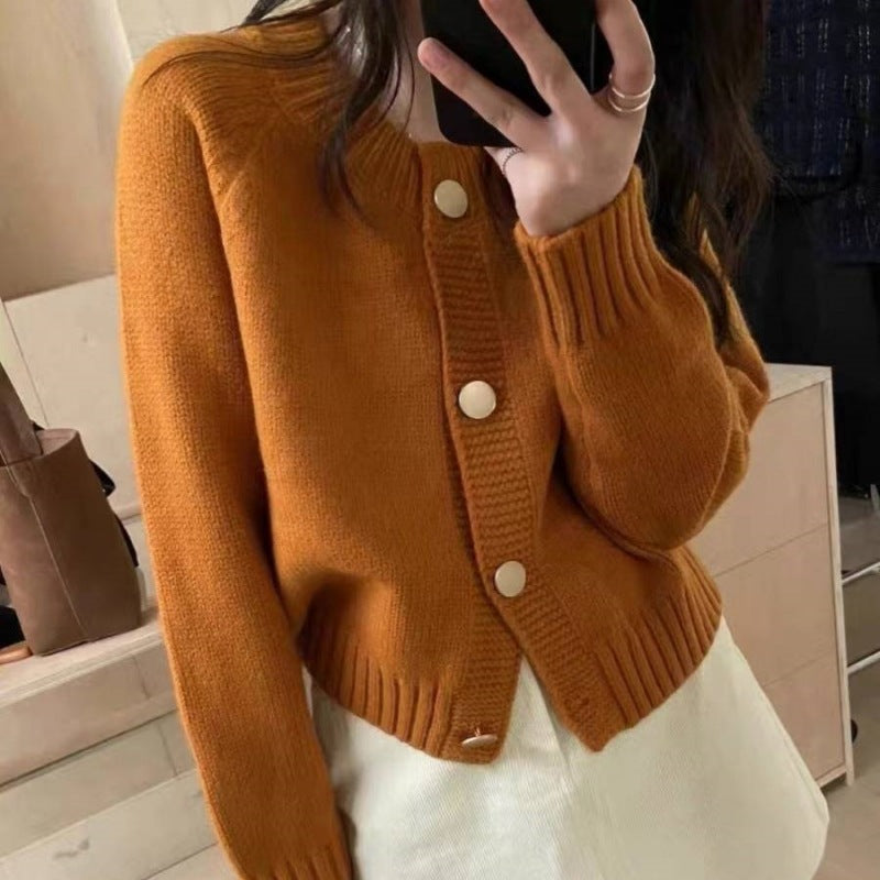 Women's Loose Slimming Soft Glutinous Knitted Single-breasted Solid Tops