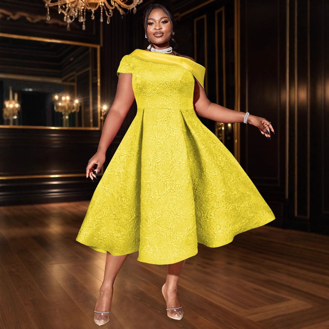 Jacquard Dress Party Banquet Diagonal Collar Dresses