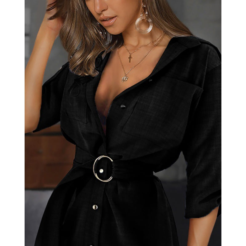 Women's Summer Shirt Solid Color Wan Sleeve Dresses