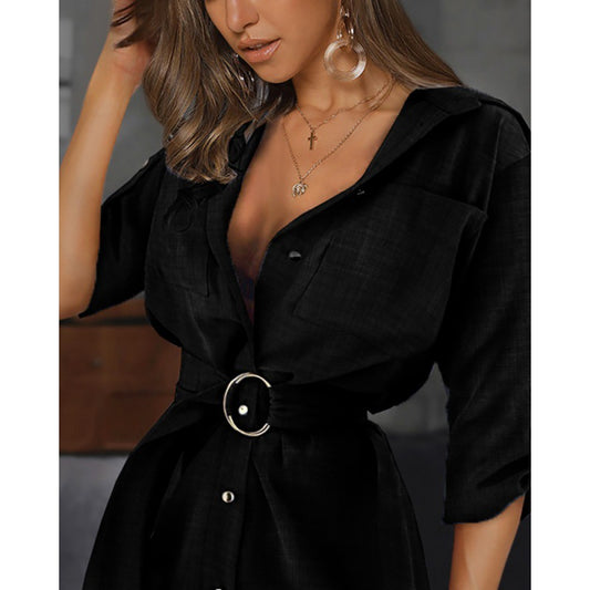 Women's Summer Shirt Solid Color Wan Sleeve Dresses