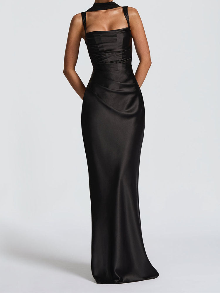 Women's Sexy Corset Backless Sleeveless Sling Solid Dresses