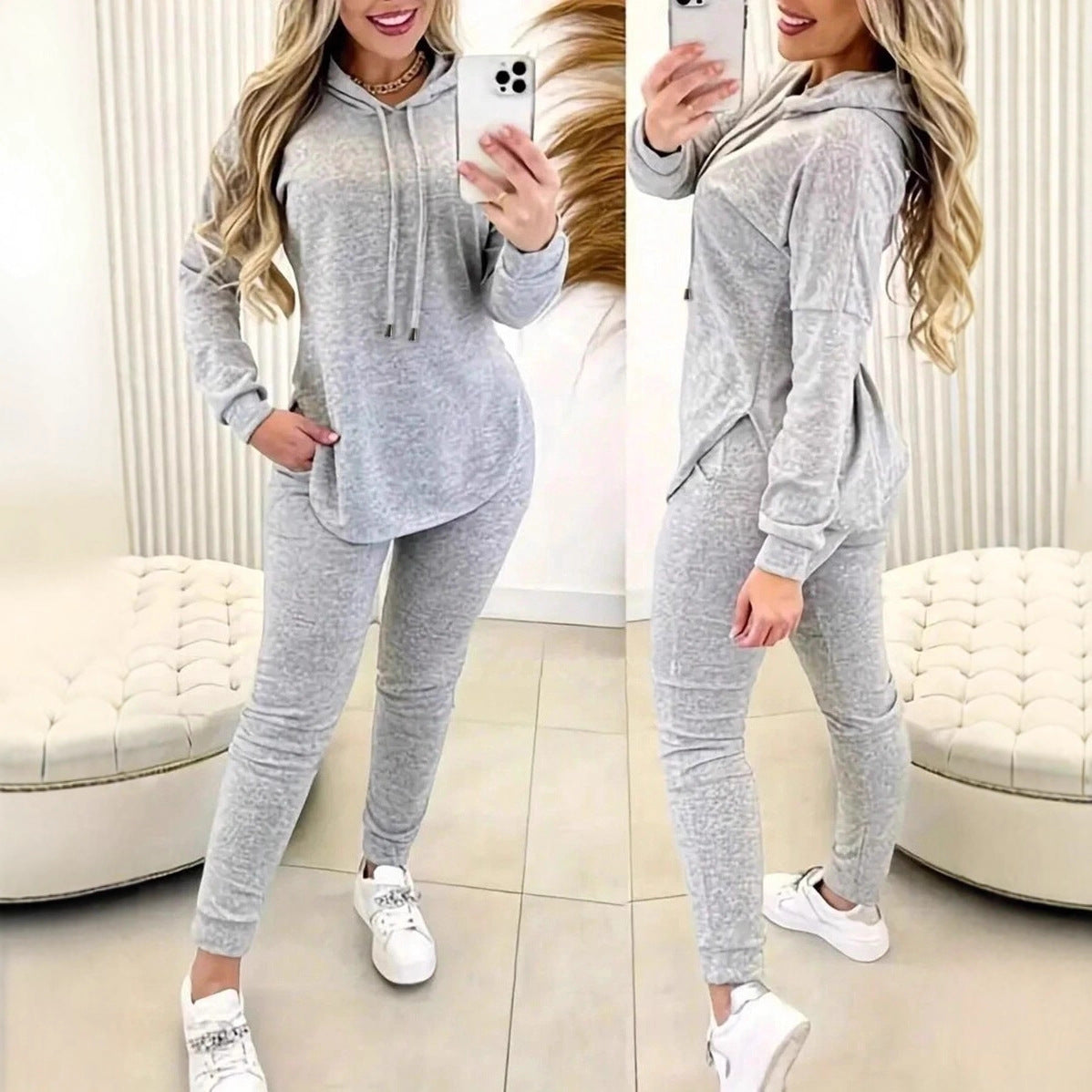 Women's Casual Sports Hooded Trousers Two-piece Suits