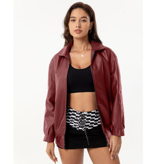 Popular Loose Leather Female Lady Long Jackets