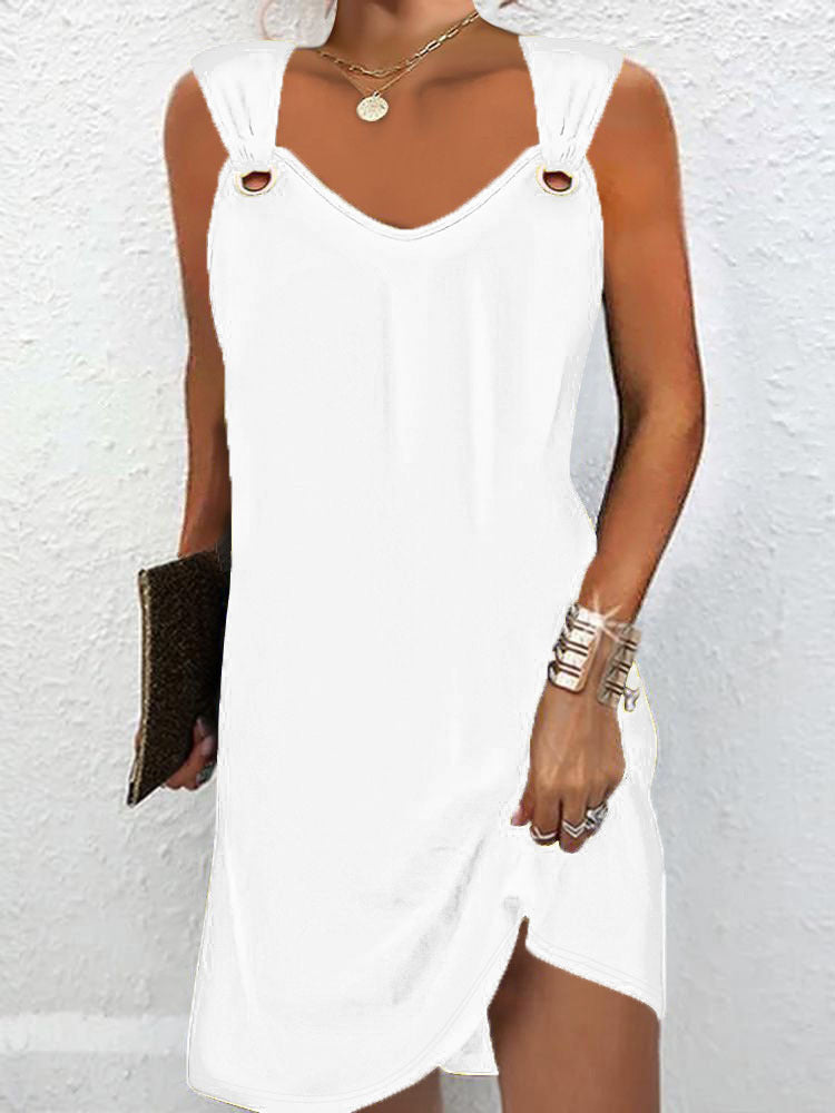 Elegant Simple Solid Color Metal Buckle Buttons Dress