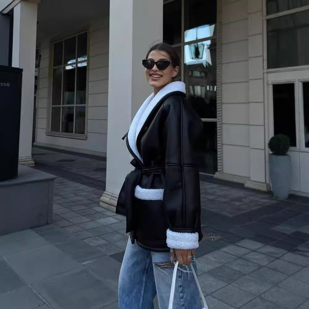 Women's Fashionable Elegant Fur Integrated Korean Style Long Jackets