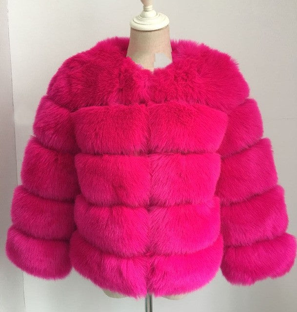Women's Faux Fox Fur Slim Fit Stitching Coats