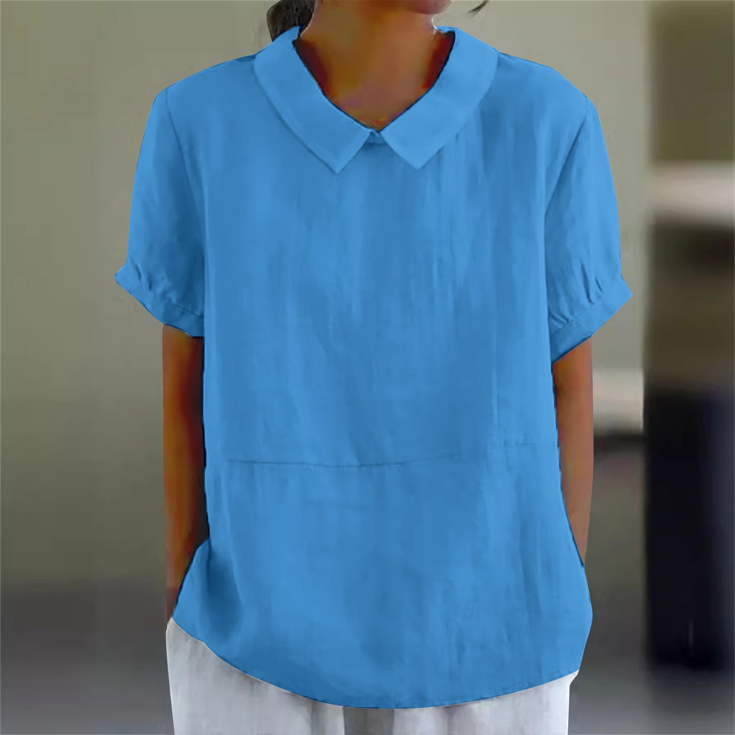 Women's Loose Lapels Shirt Sleeve Cotton Blouses