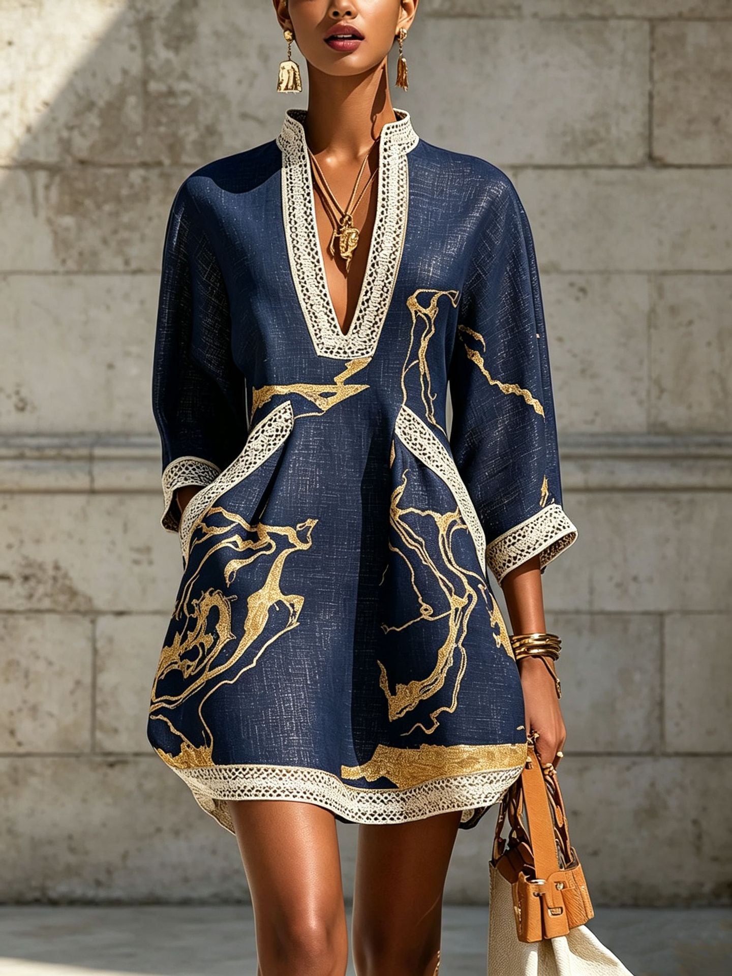 Women's Gold Line Printed Loose Temperament Lace Skirts