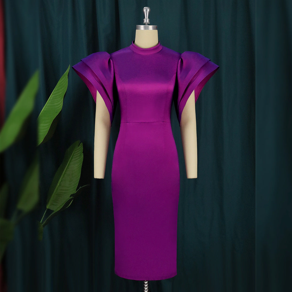 Women's Niche Solid Color Bell Sleeve Backless Stretch Dresses