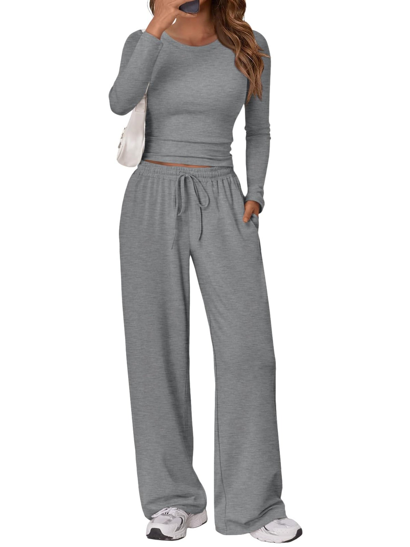 Women's Color Pleated High Waist Wide Leg Fashion Casual Suit