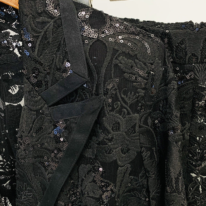 Mesh Embroidered Sequined Trousers Two-piece Set Fashion Casual Suit