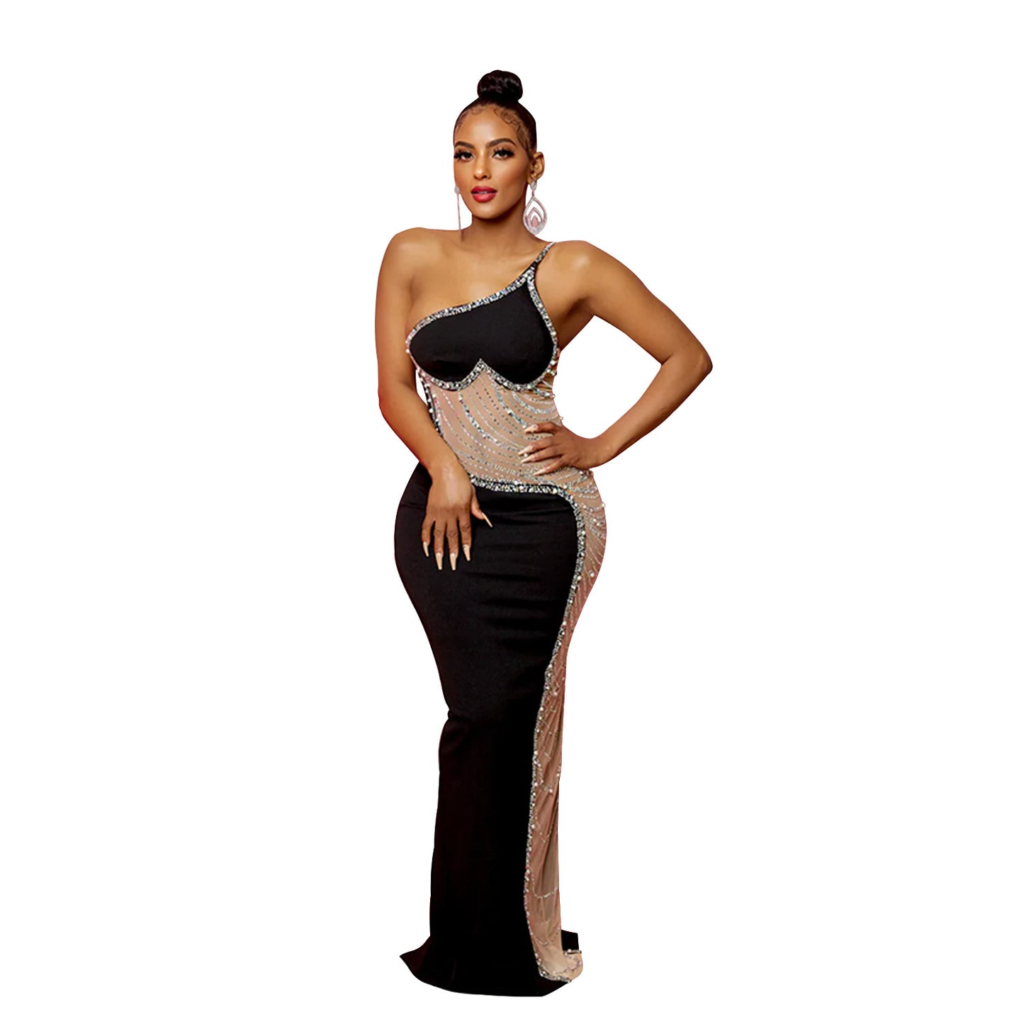 Women's Fashion Wear Solid Color Rhinestone Sleeveless Dresses