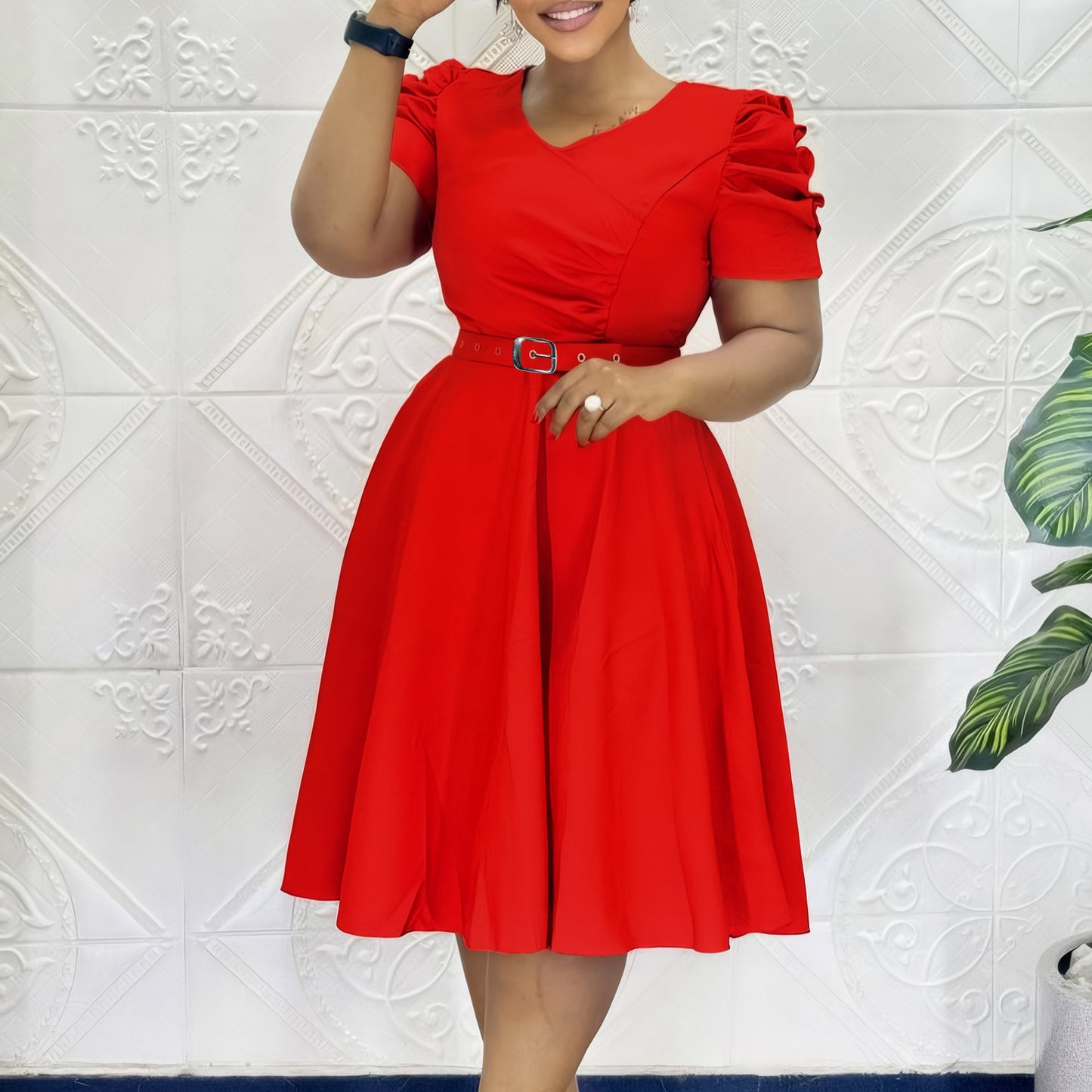 Women's Fashionable Pleated Elegant Large Swing African Dress