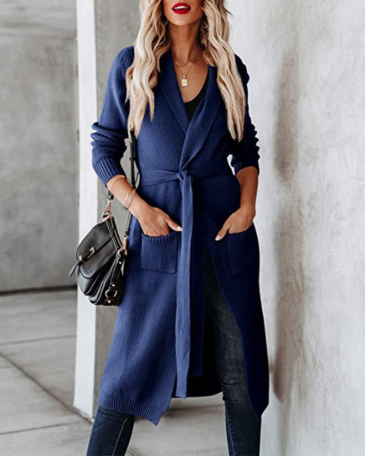 Charming Trendy Women's Mid-length Knitted Lapel Women's Sweater